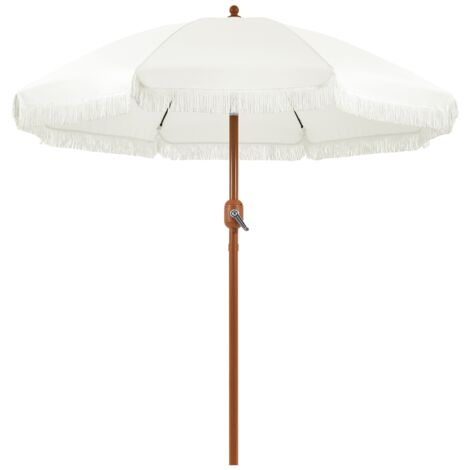 Yaheetech Ombrellone da Spiaggia Giardino Inclinabile con Frange in Poliestere e Metallo con Borsa per Trasporto Protezione UV Esterno Cortile Piscina Crema