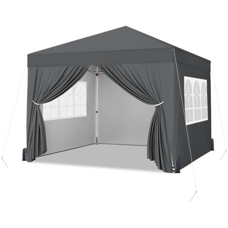 Yaheetech Gazebo da Giardino Tre Altezza Regolabile Tendone Pop-up Pieghevole con Telo Impermeabile con 4 pareti Laterali Tenda Chiuso Festa Esterno Campeggio 3 x 3 M Grigio Scuro (1/5)