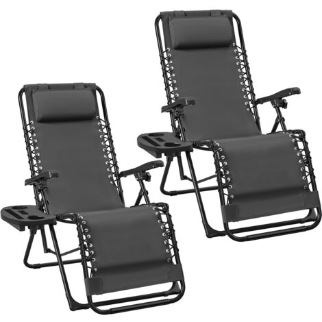 Yaheetech Set di 2 Sdraio da Giardino a gravità Zero Sedie Pieghevoli con Portabicchieri e Poggiatesta Design Ergonomico per Cortile Piscina Spiaggia Grigio