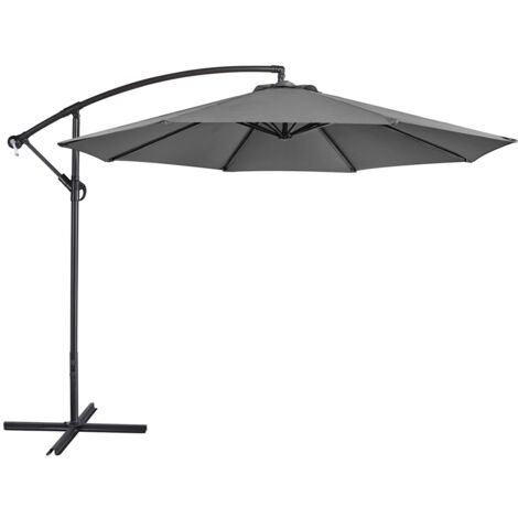 Yaheetech Ombrellone da Giardino Esterno Ø 3 m Decentrato con Base a Croce con Manovella 8 Stecche Grande Parasole Reclinabile Impermeabile Protezione UV Telo in Poliestere Tubo in Alluminio Grigio