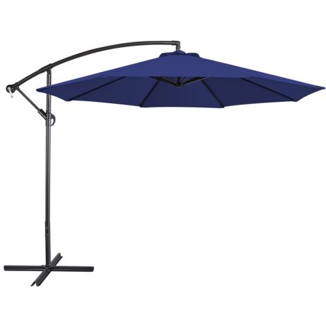 Yaheetech Ombrellone da Giardino Esterno Ø 3 m Decentrato con Base a Croce con Manovella 8 Stecche Grande Parasole Reclinabile Impermeabile Protezione UV Telo in Poliestere Tubo in Alluminio Blu Marin