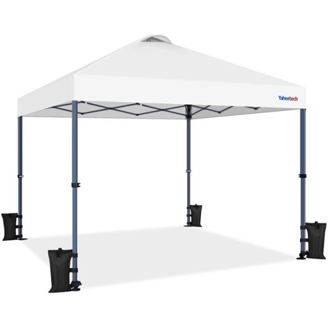 Yaheetech Gazebo da giardino a Una Spinta Pieghevole Gambe con Ruote per la Mobilità con Sistema di Clic Pop-up Regolabile in Altezza 300 x 300 x 281,5 cm Festa Spiaggia Bianco