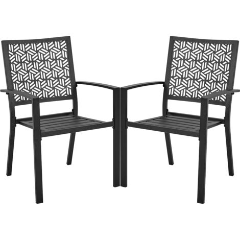 Yaheetech Set di 2 Sedie da Pranzo Impilabili con Motivo Geometrico Poltrona da Cucina in Metallo con Braccioli per Veranda Cortile Nero 58 × 59,5 × 89 cm (1/5)
