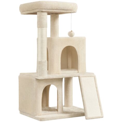 Yaheetech Tiragraffi Albero per Gatti Alto 106 cm con Trespolo Grande,Cucce,Pompon,Graffiatoi,Scala Gioco Beige