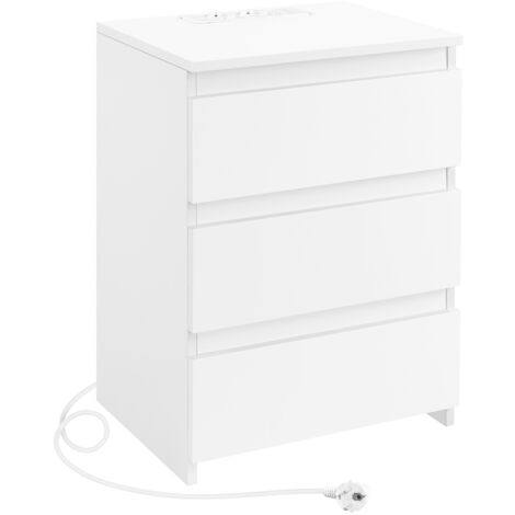 Yaheetech Comodino Camera da Letto 3 Cassetti con Stazione di Ricarica 2 Porte USB e 2 Prese AC Comodino Smart Salvaspazio Tavolino da Notte 45,5 x 35,5 x 60,5 cm (1 Pezzo) Bianco