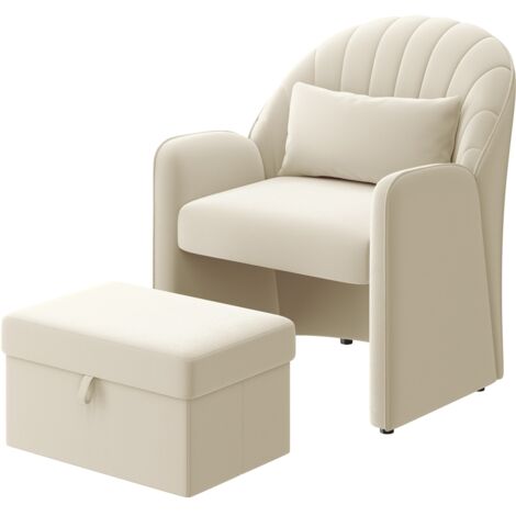 Yaheetech Poltrona con sgabello con vano portaoggetti, comoda poltrona per soggiorno con cuscino posteriore, poltrona relax in velluto a forma di petalo, poltrona lounge per ufficio/camera da letto (1/5)