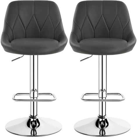 Yaheetech Set 2 Sgabelli Bar Alti Bianchi Altezza Regolabile Cucina Design Moderni con Schienale Girevole Imbottiti in Finta Pelle Poggiapiedi Metallo Grigio Scuro