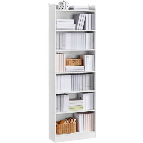 Yaheetech Libreria a 7 Ripiani, Scaffale in Legno con Ripiani Regolabili, 60 x 24 x 180,5 cm, Libreria Verticale Salvaspazio per Soggiorno, Cameretta, Studio, Ufficio, Bianco