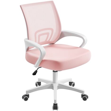 Yaheetech Sedia da Ufficio per Scrivania Ergonomica Reclinabile Girevole Altezza Regolabile con Rotelle Direzionale e Braccioli in Rete Traspirante Rosa