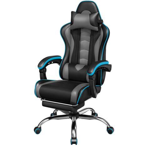 Yaheetech Sedia Gaming Ergonomica Massaggiante Reclinabile con Poggiapiedi Poggiatesta e Supporto Lombare Braccioli Imbottiti in Finta Pelle Poltrona Gamer da Scrivania con Ruote Girevole Grigio