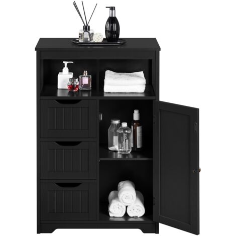 Yaheetech Mobile da Bagno Armadietto da Terra Mobiletto con Cassetto e Ripiano Regolabile Organizzatore Portaoggetti da Cucina Soggiorno (55,5× 29,5× 86,5 cm, Nero)