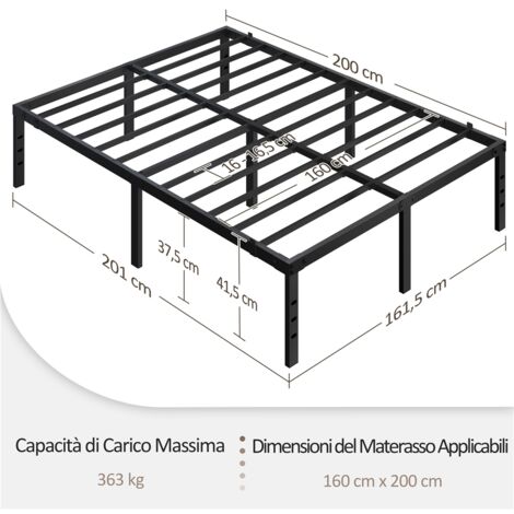 Letto Matrimoniale 160x190 Con Contenitore - Rete A Doghe, Testiera E Struttura In Ferro Nero - Foto 5