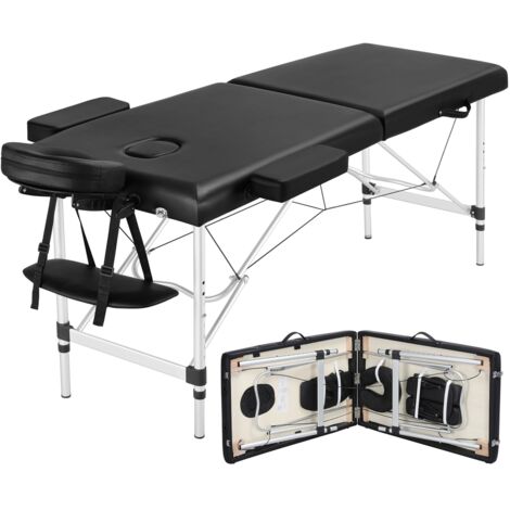 Yaheetech Lettino da Massaggio Pieghevole Portatile Professionale a 2 Zone Alluminio per Fisioterapia Portata 250 kg Altezza Regolabile Poggiatesta e Briaccioli Rimovibili con Borsa 213 x 60 cm Nero