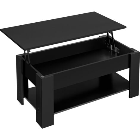 Yaheetech Tavolino Sollevabile da Salotto con Ripiano Tavolino da Caffè con Portariviste Tavolo Basso da Divano Mobile Elevabile per Soggiorno 120 x 60 x 49,5-62,5 cm Nero