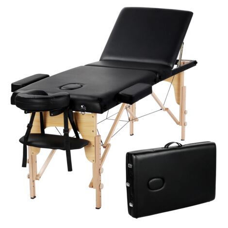 Yaheetech Lettino Massaggio Portatile Pieghevole a 3 Zone in Legno Faggio per Fisioterapia Portata 250 kg Altezza Regolabile Poggiatesta e Braccioli Rimovibili con Sacchetto per Polvere Nero