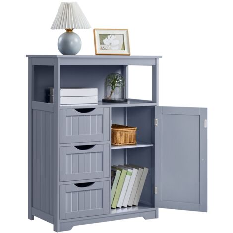 Yaheetech Mobile da Bagno Armadietto da Terra Mobiletto con Cassetto e Ripiano Regolabile Organizzatore Portaoggetti da Cucina Soggiorno (66× 35× 90 cm, Grigio)