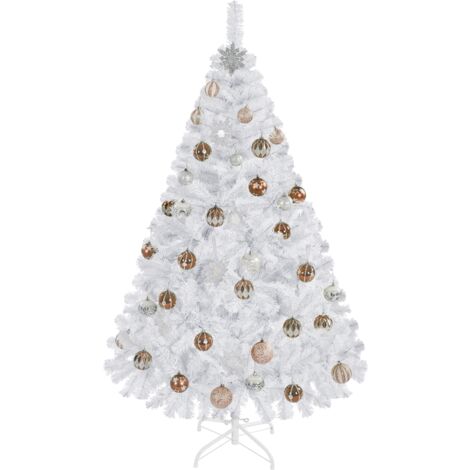 Yaheetech Albero di Natale 154 cm Artificiale Folto Alberi Effetto Realistico con Supporto in Metallo Pieghevole Portatile Decorazione Natalizia per Casa Negozio Bianco