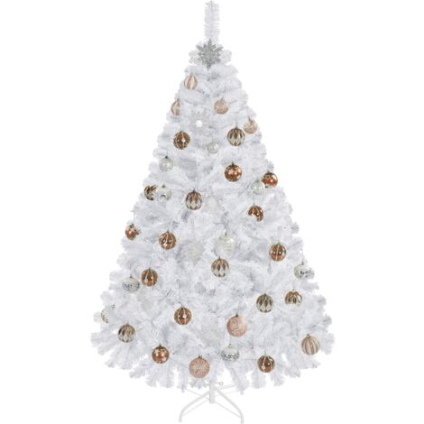 Yaheetech Albero di Natale 183 cm Artificiale Folto Alberi Effetto Realistico con Supporto in Metallo Pieghevole Portatile Decorazione Natalizia per Casa Negozio Bianco
