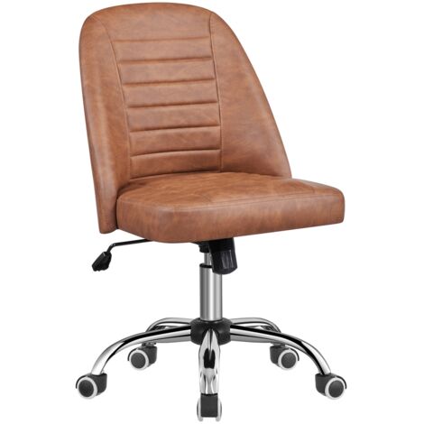 Yaheetech Sedia Ufficio Scrivania Senza Braccioli Ergonomica Reclinabile Imbottita in Finta Pelle con Rotelle Girevole Altezza Regolabile Portata 136 kg Marrone