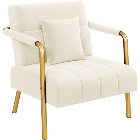 Yaheetech Divano Imbottito con Braccioli Divano Singolo da Salotto 75,5 × 72,5 × 76 cm Sofa Piccolo in Velluto con 2 Cuscini Gambe in Metallo per Soggiorno Sala d'Attesa Ufficio Casa Beige