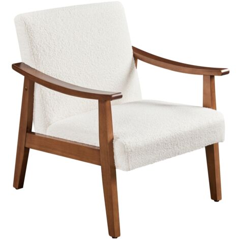 Yaheetech Poltrona Lounge in Ecopelle Imbottita con Schienale Braccioli Ergonomica da Salotto Chiaro Avorio