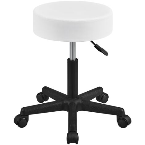 Yaheetech Sgabello con Ruote, Sgabello Rotondo Regolabile in Altezza 46-61,5 cm, Sedia Girevole da Trucco, Salone, Ufficio, Studio (Bianco)