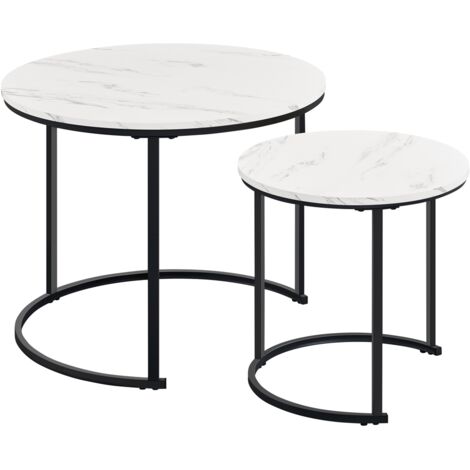 Yaheetech Set 2 Tavolini da Salotto Sovrapponibili Rotondi Design Moderno Tavolini da caffè in Legno Estraibili Mobile per Soggiorno Salotto, Bianco