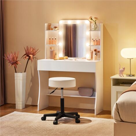 Tavolo da Trucco con Specchio LED e Illuminazione, Bianco | Italy