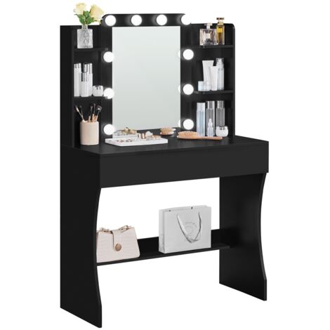 Yaheetech Toeletta Trucco, Postazione Trucco con Specchio e 10 Luci LED a Luminosità Regolabile, Tavolo da Toeletta Salvaspazio con 1 Cassetto Grande e 4 Ripiani, Moderno, 90x40x135,5cm (Nero)