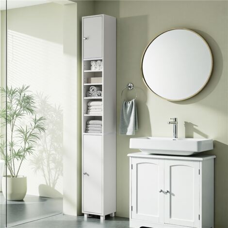 COSTWAY Mobiletto Bagno Salvaspazio 20 x 20 x 179 cm, Armadietto Stretto con 2 Ante, Ripiani Regolabili e Gancio Laterale, Armadio Salvaspazio per Cucina, Ufficio e Soggiorno (Grigio COSTWAY Mobiletto Bagno Salvaspazio 20 x 20 x 179 cm, Armadietto Stretto con 2 Ante, Ripiani Regolabili e Gancio Laterale, Armadio Salvaspazio per Cucina, Ufficio e Soggiorno (Grigio