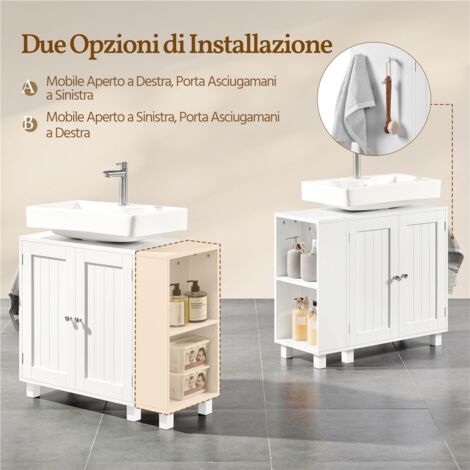 Armadio Sottile di Stoccaggio per Gabinetto, Armadietto Laterale da Bagno Multiuso in Legno, Bianco