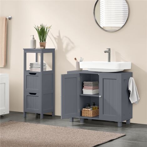 Armadio da terra con 4 ante 2 cassetti e ripiani regolabili, Mobile da bagno indipendente multifunzionale 3 Colori