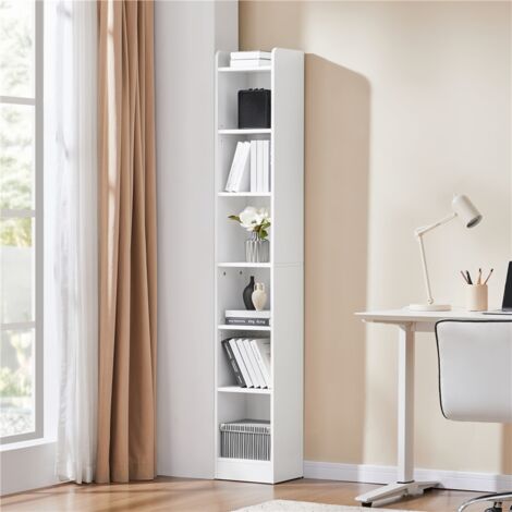 Yaheetech Libreria a 7 Ripiani, Scaffale Stretta e Alta in Legno con Ripiani Regolabili, 30 x 24 x 183 cm, Libreria Verticale Stretta e Alta, Salvaspazio per Soggiorno, Cameretta, Ufficio, Bianco