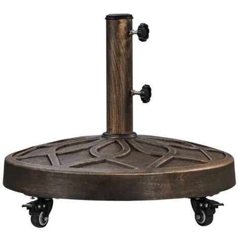 Yaheetech Base per Ombrellone Rotonda Esterno con Ruote e Manopola, Autopeso in Resina e Metallo Supporto 21 kg per Pali da Ø38mm e Ø48mm per Terrazza Balcone Giardino Spiaggia, Bronzo