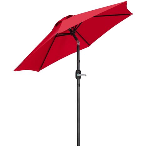 Yaheetech Ombrellone da Giardino con 6 Stecche e Manovella Diametro Ø 269 in Poliestere e Metallo Inclinabile Protezione UV per Patio Cortile Piscina Esterno, Rosso