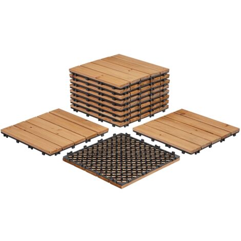 Yaheetech Piastrelle Esterno 30x30 cm 11 Pezzi Legno Pavimento Giardino ad Incastro 1 m² per Balcone Terrazza Patio Tagliabile Marrone