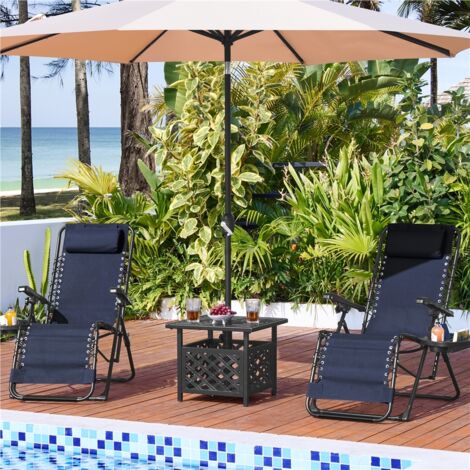 Yaheetech Set di 2 Sedie a Sdraio Pieghevoli a Gravità Zero con Vassoio Rimovibile Poltrona Relax per Piscina Giardino Esterno Spiaggia Blu