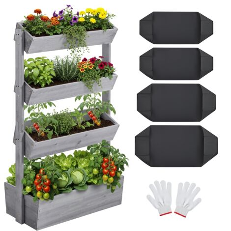 Yaheetech Fioriera Aiuola Rialzata da Esterno Verticale 4 Piani in Legno con Fori di Drenaggio per Piante Aromatiche Orto 84,5×45×140,5cm Grigio