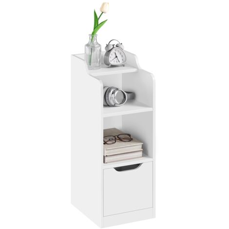 Yaheetech Comodini Stretti con Cassetto Ripiano Piccolo e 2 Scomparti Aperti Tavolini Lati Divani Moderni Mobiletti Compatti per Camera da Letto e Soggiorno Bianco