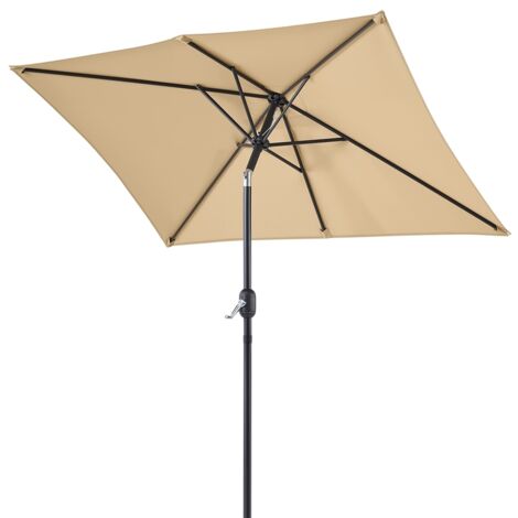 Yaheetech Ombrellone Rettangolare da Giardino Inclinabile Protezione UV con 6 Stecche Metalliche e Manovella Parasole da Esterno/Patio/Mercato/Spiaggia, 196,5x147x227 cm Ecrù