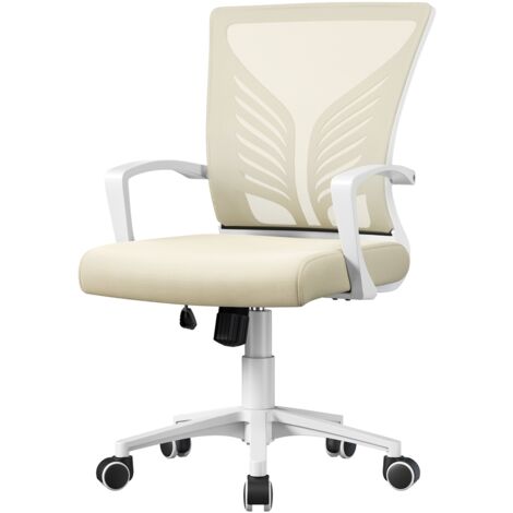 Yaheetech Sedia da Scrivania Ufficio Ergonomica a Rotelle Girevole Reclinabile in Rete Traspirante con Braccioli Altezza Regolabile Portata 136 kg Beige