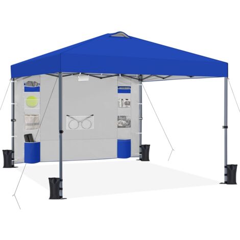 Yaheetech Gazebo pieghevole pop-up, 3 x 3 m, con 1 parete laterale e tasche di stoccaggio, regolabile in altezza, impermeabile, stabile, da giardino, invernale, blu, 3 × 3 m