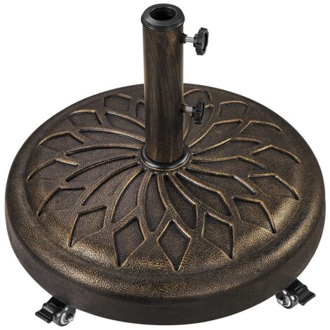 Yaheetech Base per Ombrellone da Giardino 20,6 kg in Resina e Metallo con 4 Ruote e Freni per Pali da Ø34/38/48mm con 2 Manopole per Cortile Piscina Esterno, Bronzo
