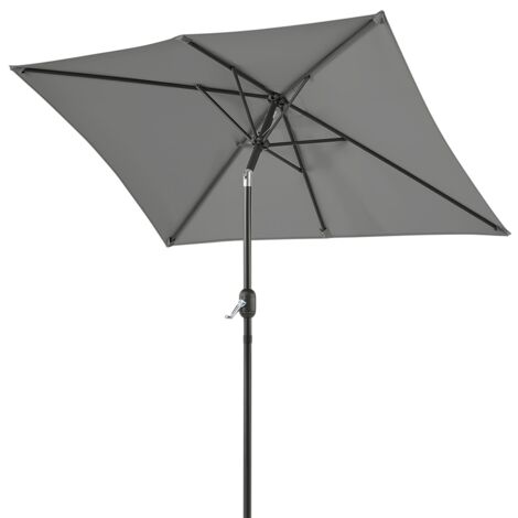 Yaheetech Ombrellone Rettangolare da Giardino Inclinabile Protezione UV con 6 Stecche Metalliche e Manovella Parasole da Esterno/Patio/Mercato/Spiaggia, 196,5x147x227 cm Grigio