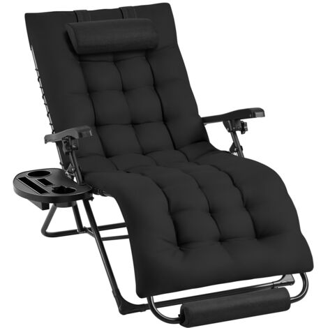 Yaheetech Sdraio da Giardino, Sdraio Lettino Prendisole Richiudibile, Sdraio Mare con Cuscino Poggiatesta, imbottitura ergonomica extra larga, Poggiapiedi, Portabicchieri (1, Nero)