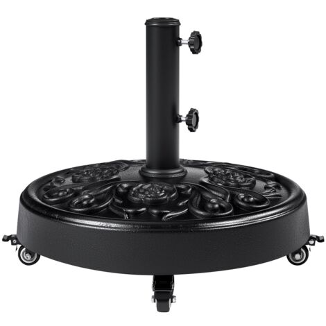 Yaheetech Base per Ombrellone da Giardino con Ruote Base Autoportante Rotonda in Stile Rustico Vintage con Motivo a Rose per Esterno Spiaggia Terrazzo (Nero)