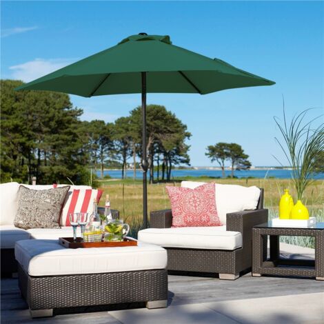 Yaheetech Ombrellone da Giardino Esterno Portatile Inclinabile Parasole Protezione UV, Ø 223cm con Manovella Reclinabile Telo in Poliestere Tubo in Alluminio Spiaggia Cortile Terrazzo, Verde Scuro