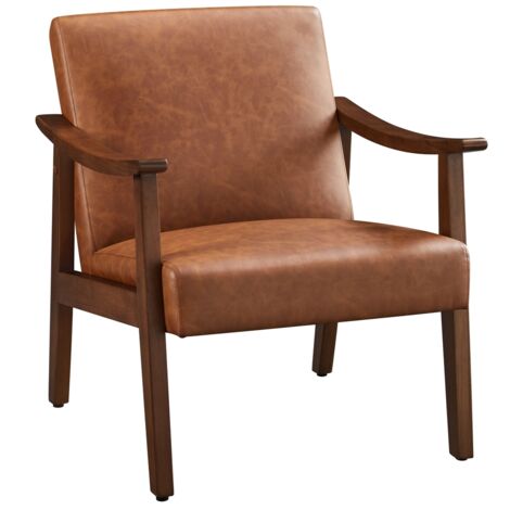 Yaheetech Poltrona Lounge in Ecopelle Imbottita con Schienale Braccioli Ergonomica da Salotto Marrone