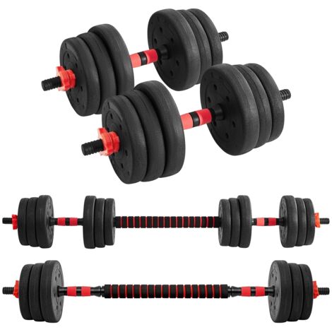 Yaheetech Set di Manubri 2 in 1 da 20 kg, Manubri Regolabili con Barra di Collegamento e 12 Dischi Pesi, Impugnatura Antiscivolo, Bilanciere Palestra per Allenamento di Forza per Fitness a Casa, Nero (1/5)
