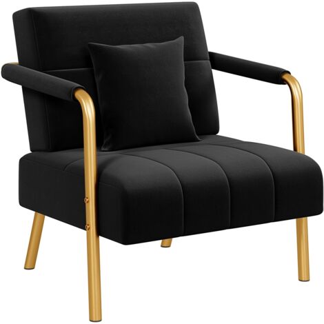 Yaheetech Divano Imbottito con Braccioli Divano Singolo da Salotto 75,5 × 72,5 × 76 cm Sofa Piccolo in Velluto con 2 Cuscini Gambe in Metallo per Soggiorno Sala d'Attesa Ufficio Casa Nero